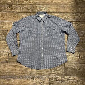 Wrangler Wrancher Pearl Snap Long Sleeve Blue Shirt Mens XL Geometric